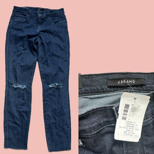 J Brand Dark Wash Skinny Jeans Size 25 Distressed Hem Stretch